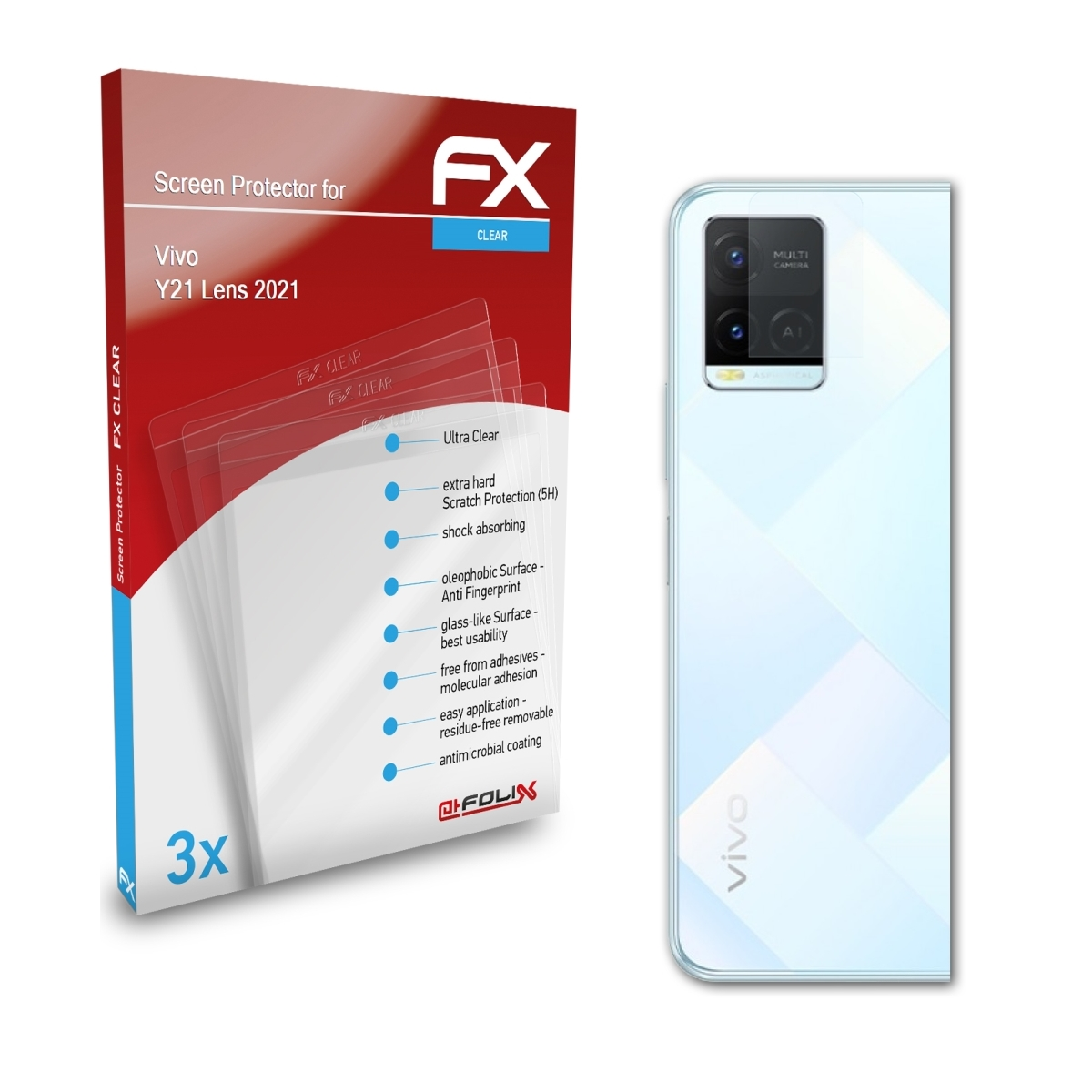 (2021)) Displayschutz(für Y21 Vivo FX-Clear Lens ATFOLIX 3x