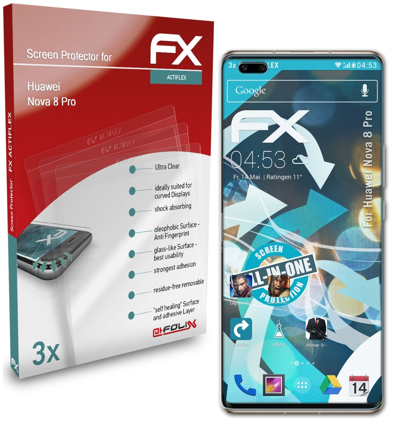ATFOLIX 3x FX-ActiFleX 8 Pro) Nova Huawei Displayschutz(für