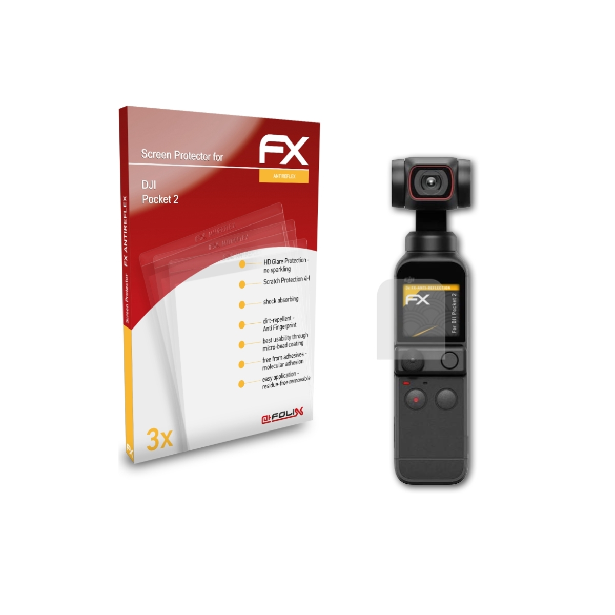 2) ATFOLIX DJI Displayschutz(für Pocket FX-Antireflex 3x