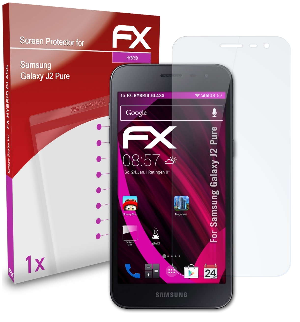 ATFOLIX FX-Hybrid-Glass Schutzglas(für Samsung Galaxy Pure) J2