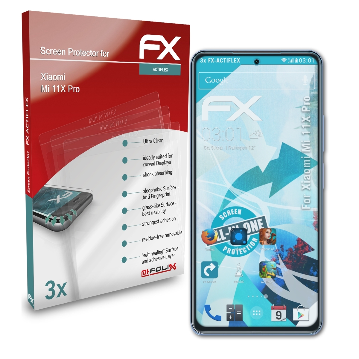 11X ATFOLIX Pro) Displayschutz(für FX-ActiFleX 3x Xiaomi Mi