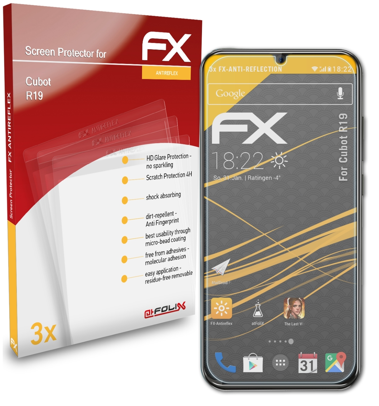 ATFOLIX 3x Cubot FX-Antireflex Displayschutz(für R19)