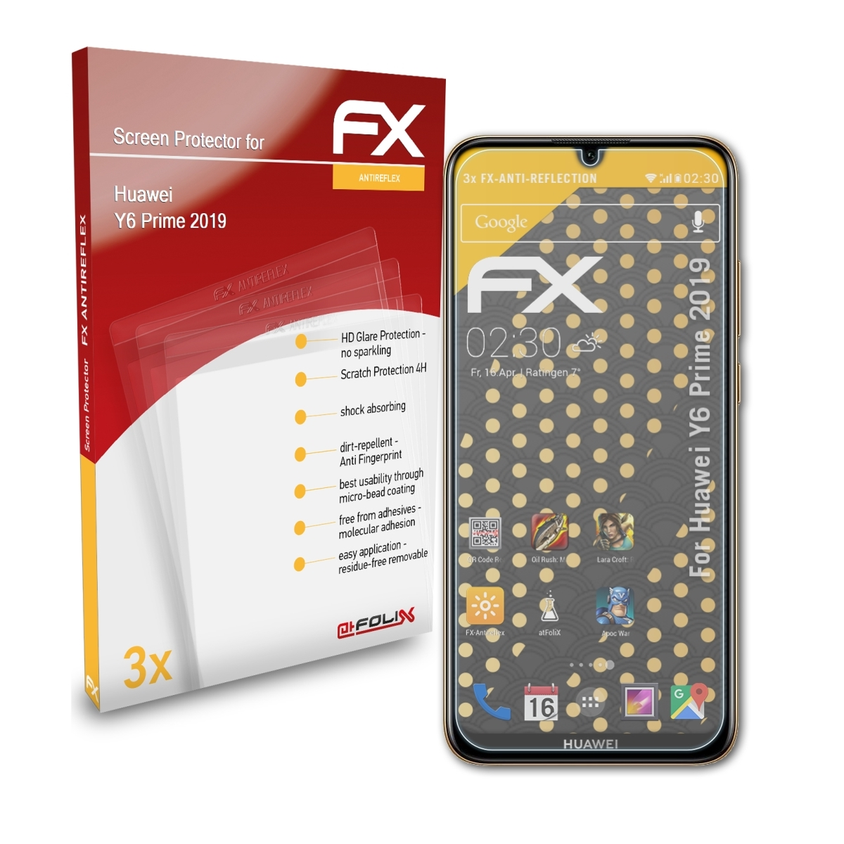 ATFOLIX 3x Huawei FX-Antireflex Displayschutz(für 2019) Prime Y6