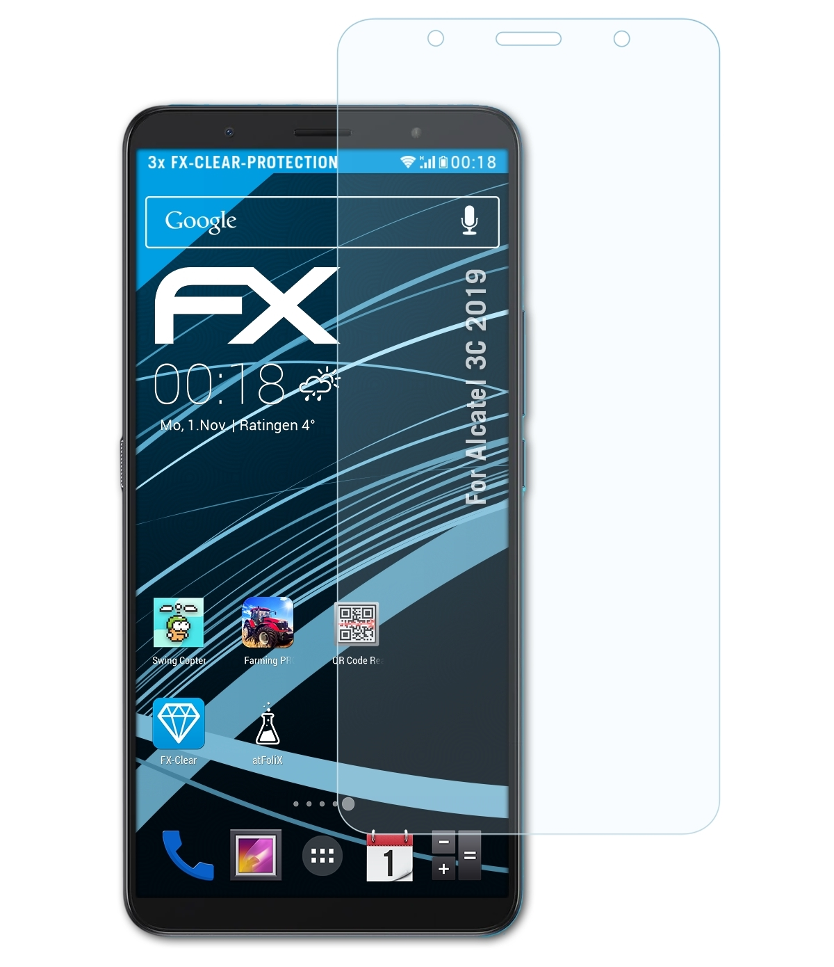3C Alcatel ATFOLIX 3x FX-Clear Displayschutz(für (2019))