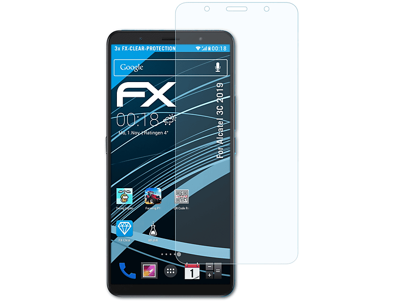 ATFOLIX 3x FX-Clear Displayschutz(für Alcatel 3C (2019))