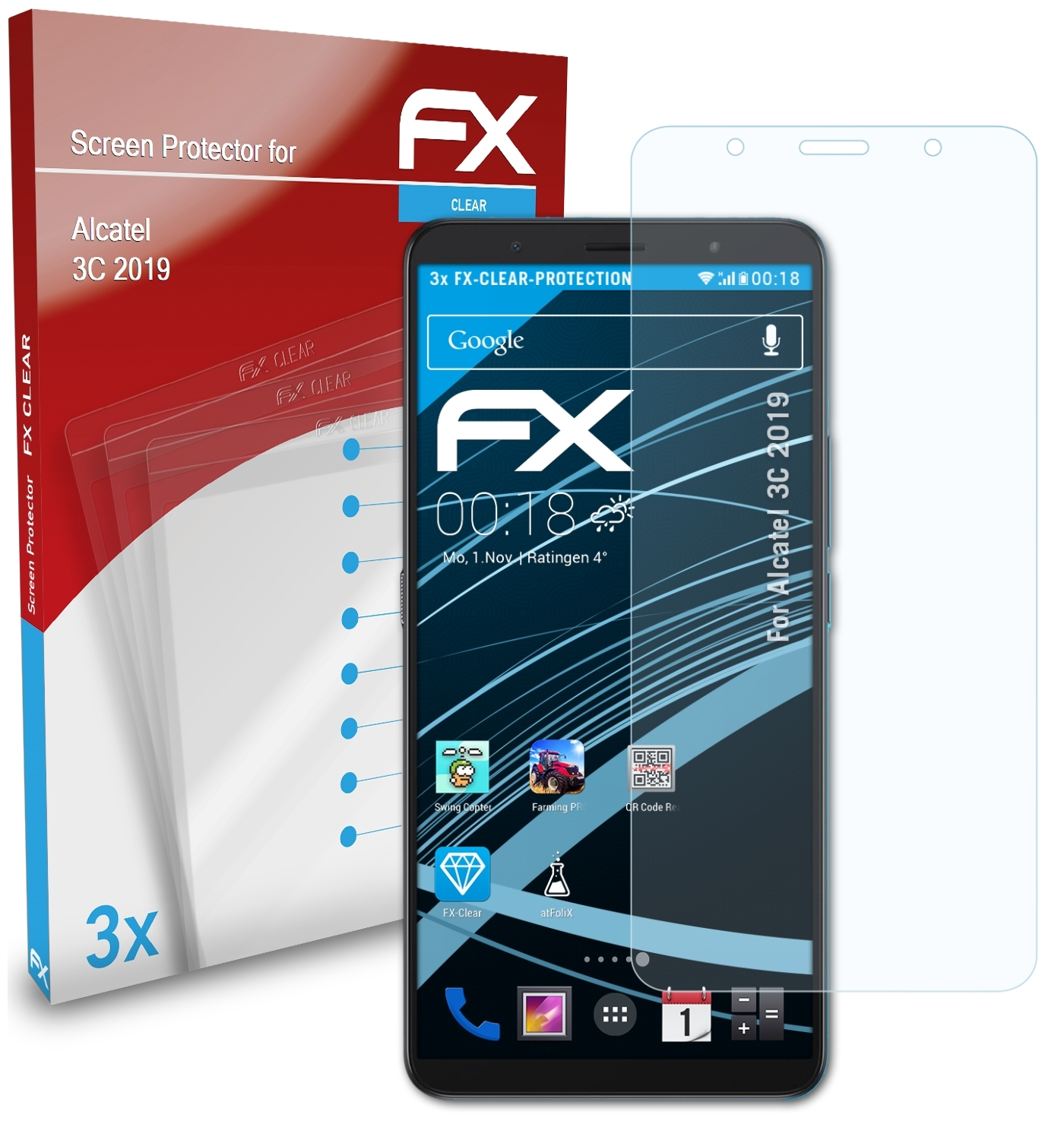 3C Alcatel ATFOLIX 3x FX-Clear Displayschutz(für (2019))