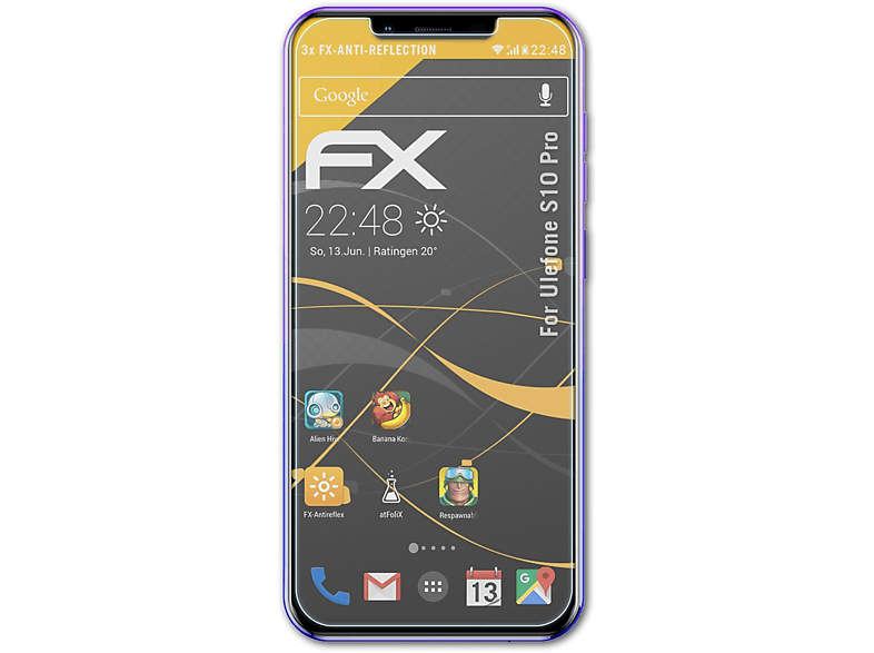 Ulefone FX-Antireflex Displayschutz(für ATFOLIX Pro) S10 3x