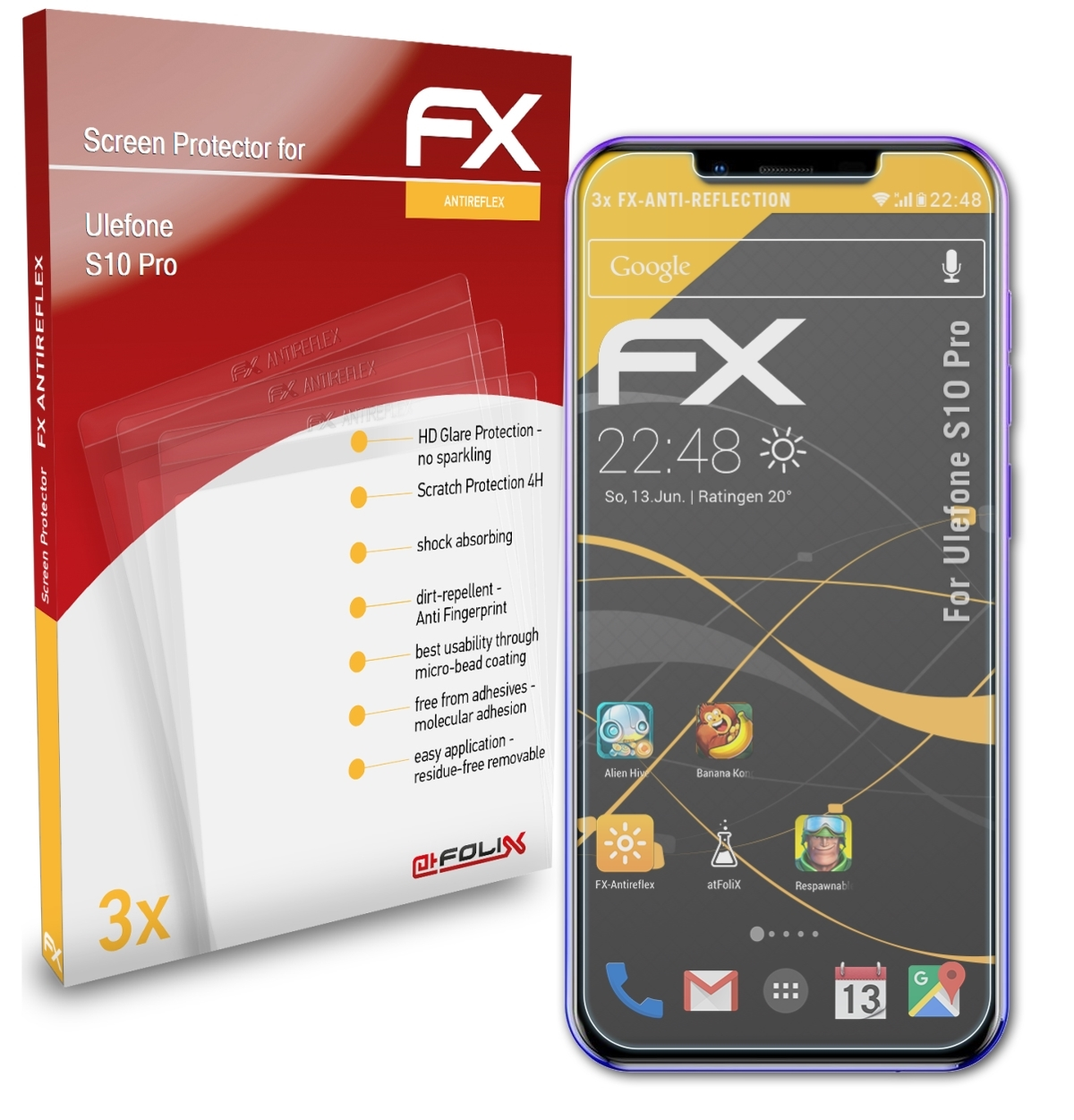 Ulefone 3x S10 ATFOLIX Pro) Displayschutz(für FX-Antireflex