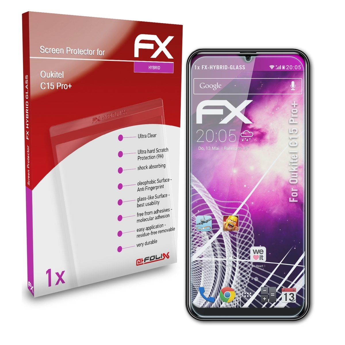 ATFOLIX FX-Hybrid-Glass Schutzglas(für Oukitel C15 Pro+)