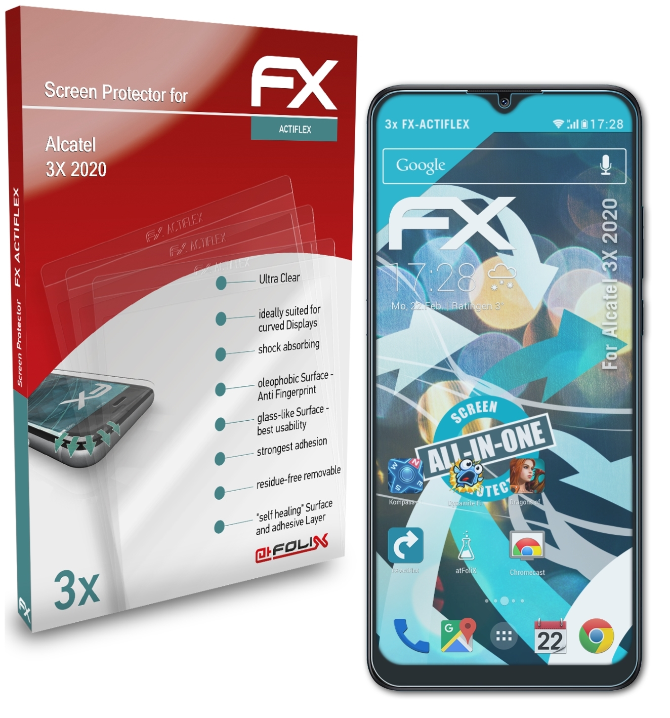 ATFOLIX 3x FX-ActiFleX Displayschutz(für Alcatel (2020)) 3X