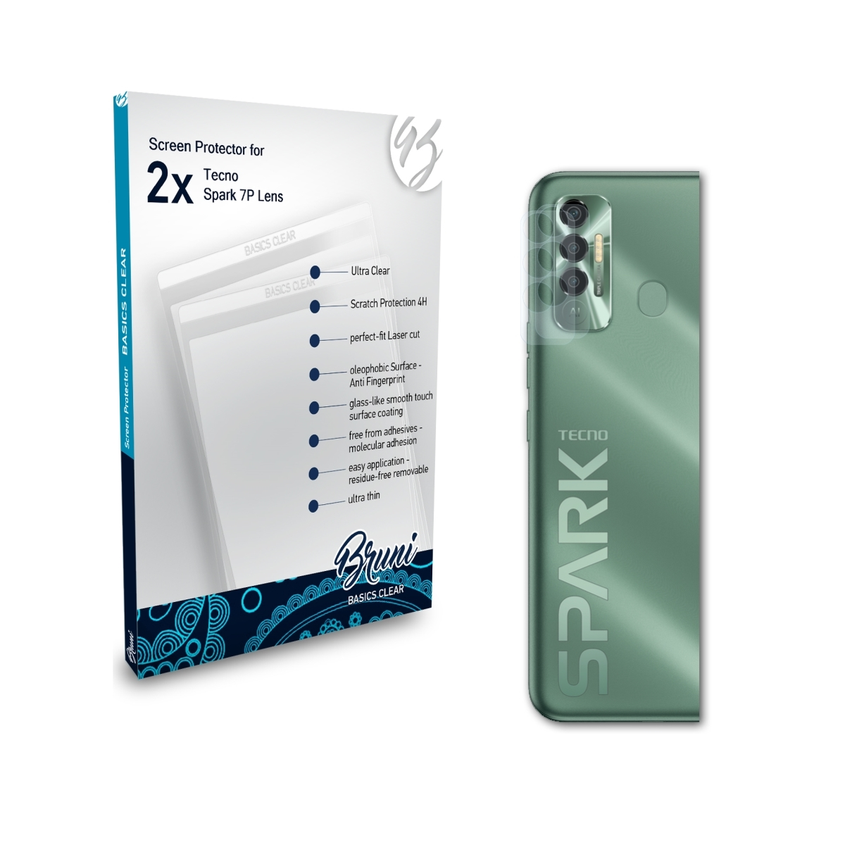 Spark 2x Basics-Clear Schutzfolie(für BRUNI Tecno 7P Lens)