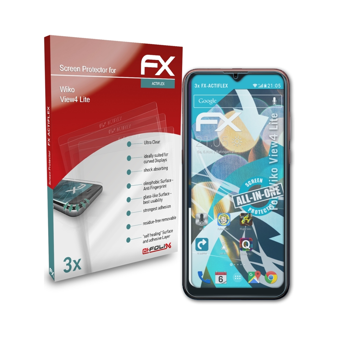 ATFOLIX 3x Displayschutz(für Lite) FX-ActiFleX Wiko View4