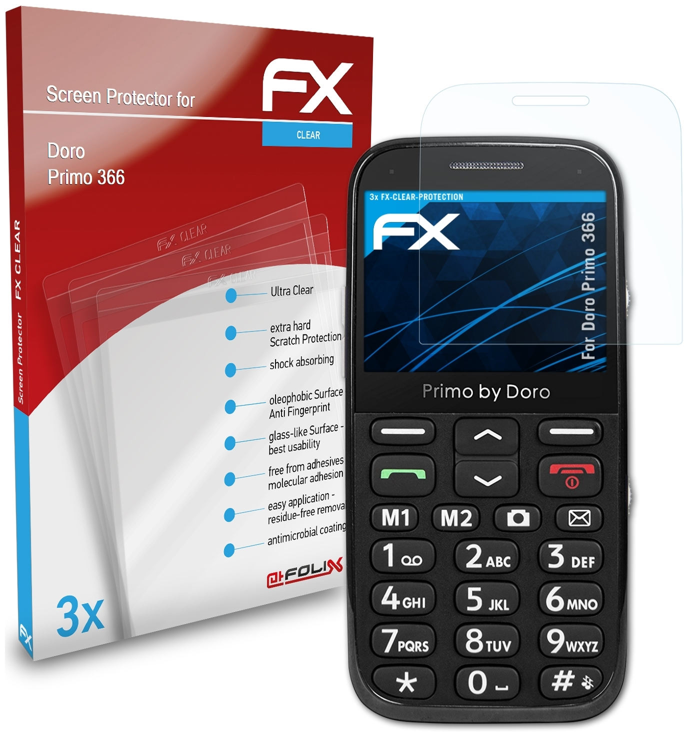 ATFOLIX 3x FX-Clear Displayschutz(für Doro 366) Primo