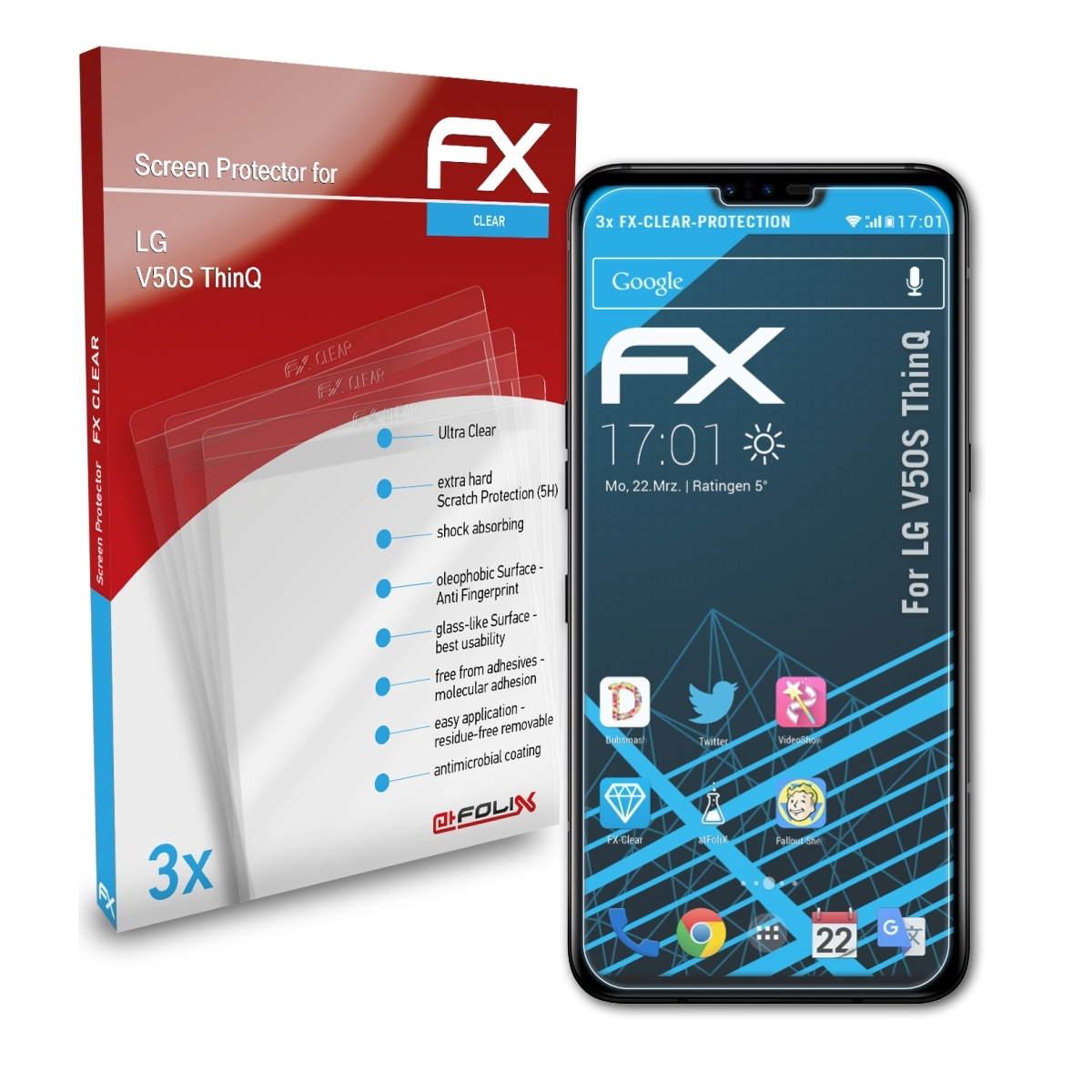 ATFOLIX 3x ThinQ) Displayschutz(für V50S FX-Clear LG