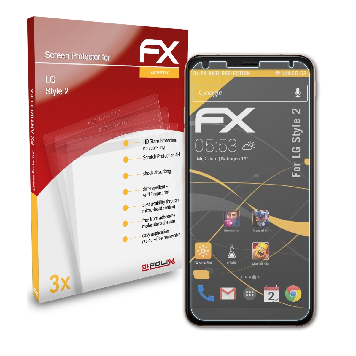 ATFOLIX 2) Displayschutz(für Style LG 3x FX-Antireflex
