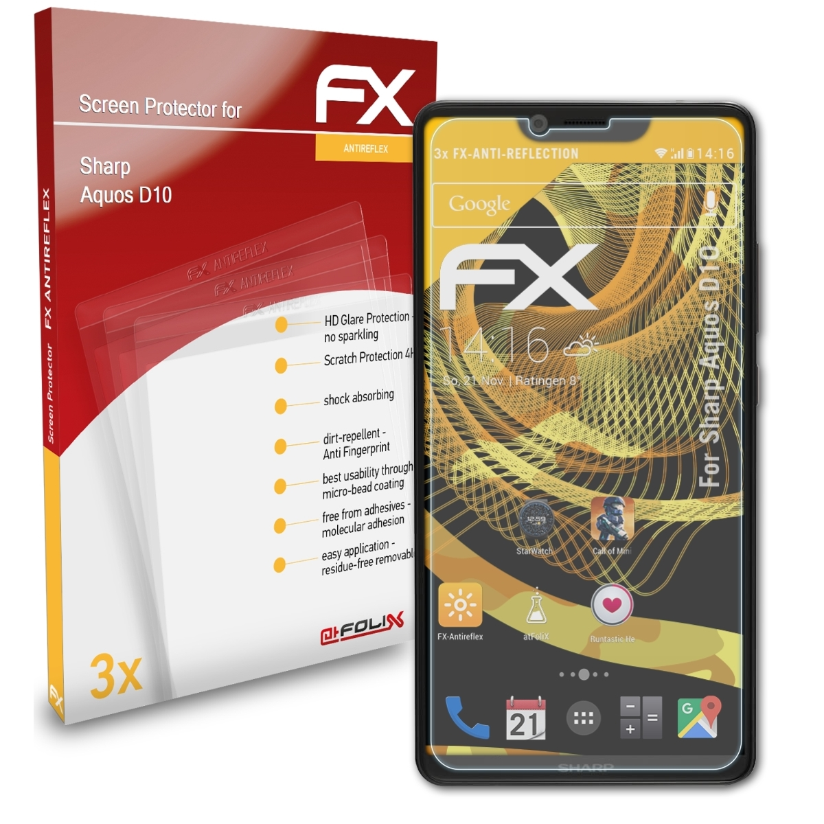 D10) FX-Antireflex Aquos 3x ATFOLIX Sharp Displayschutz(für