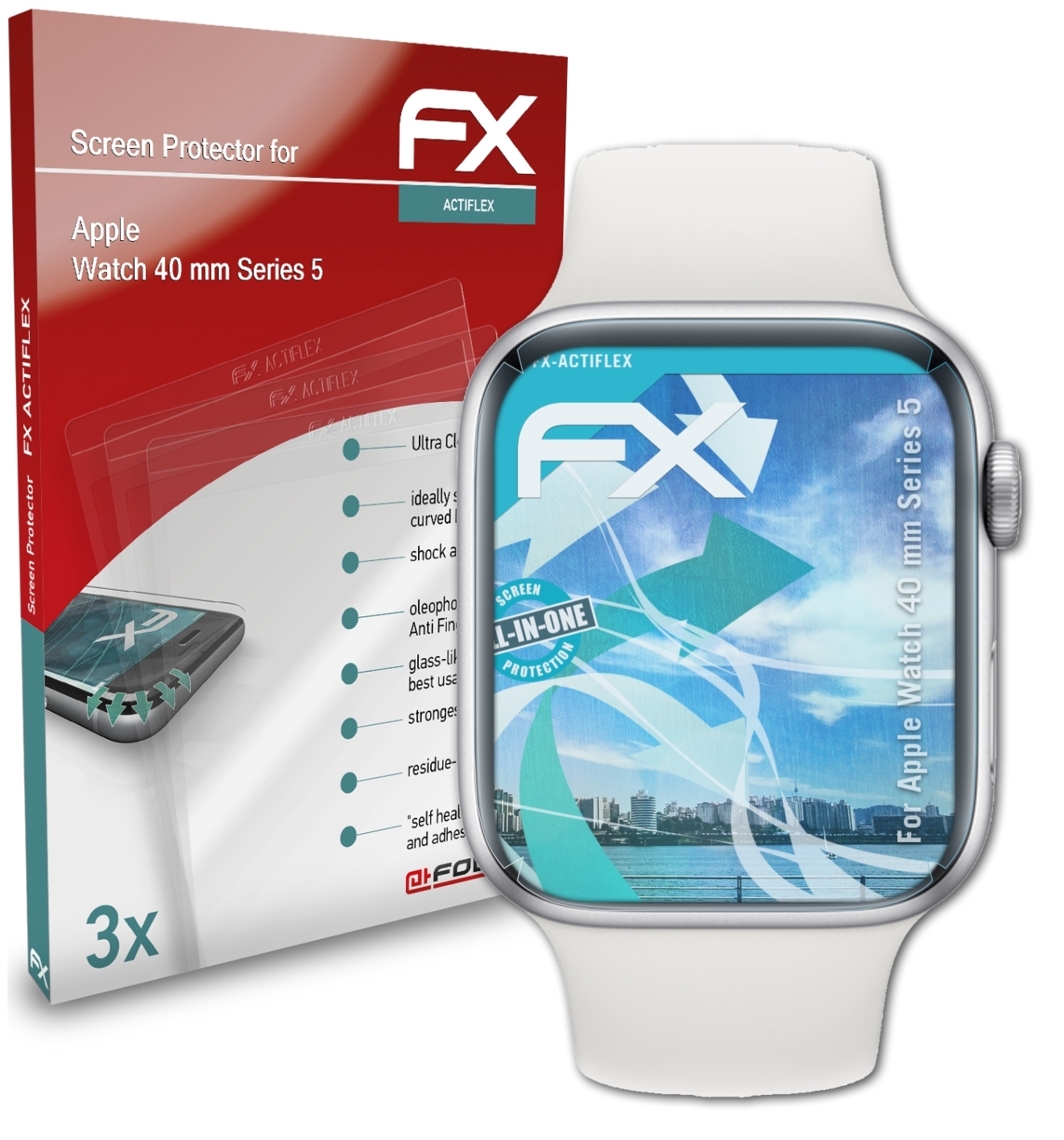 Displayschutz(für 5)) 40 ATFOLIX FX-ActiFleX mm Apple Watch 3x (Series