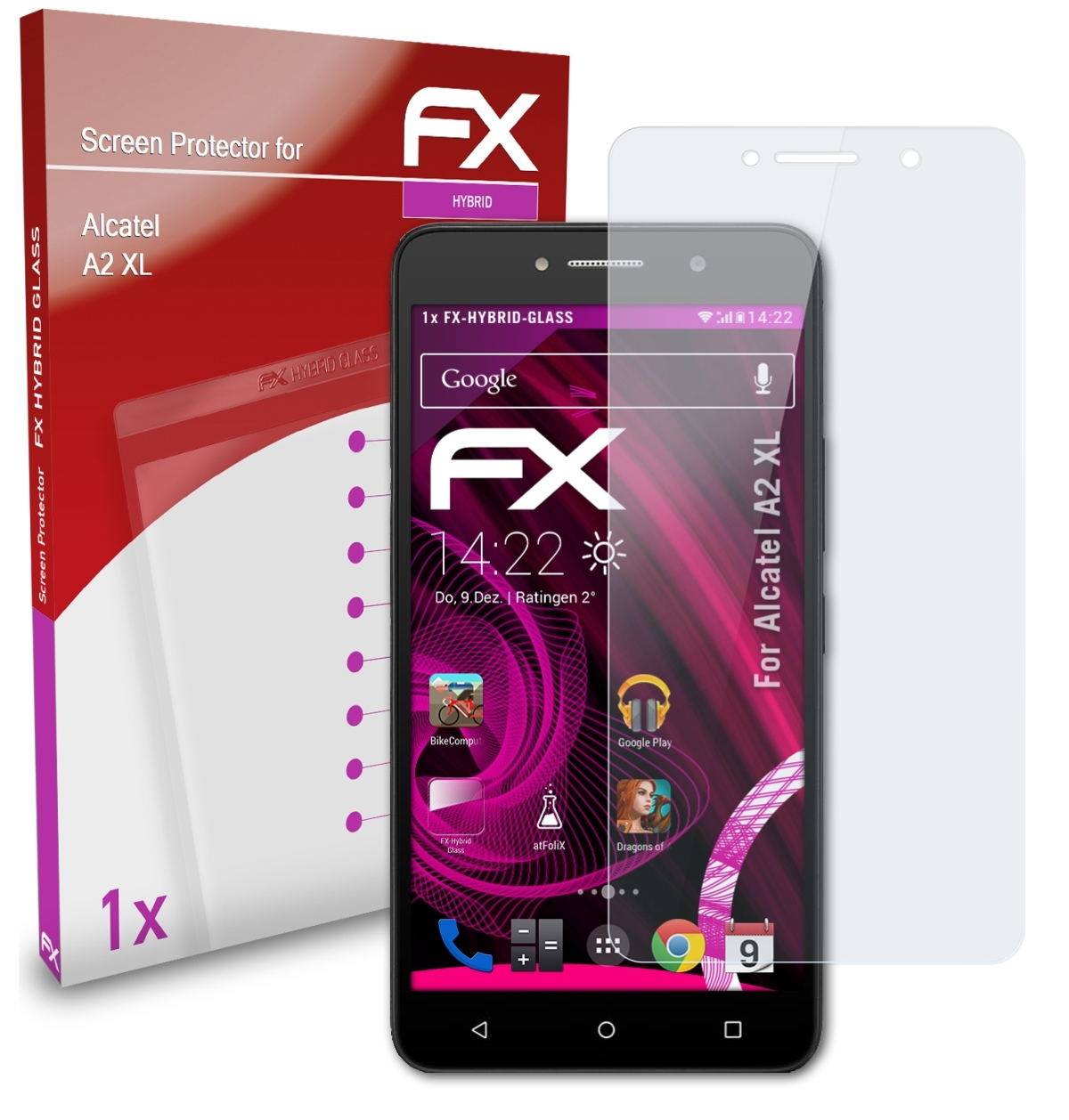 XL) A2 ATFOLIX FX-Hybrid-Glass Alcatel Schutzglas(für