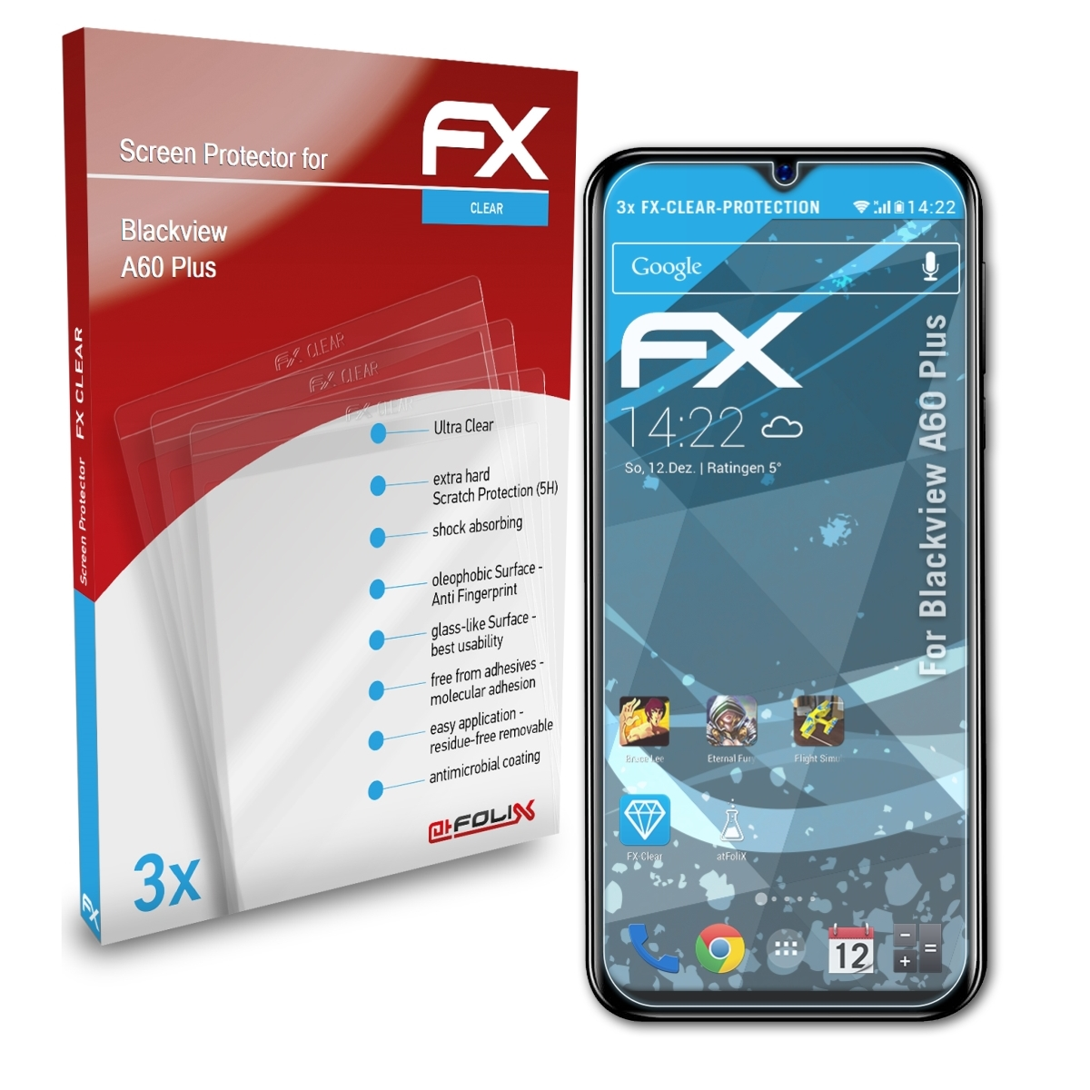 A60 Plus) 3x ATFOLIX FX-Clear Displayschutz(für Blackview