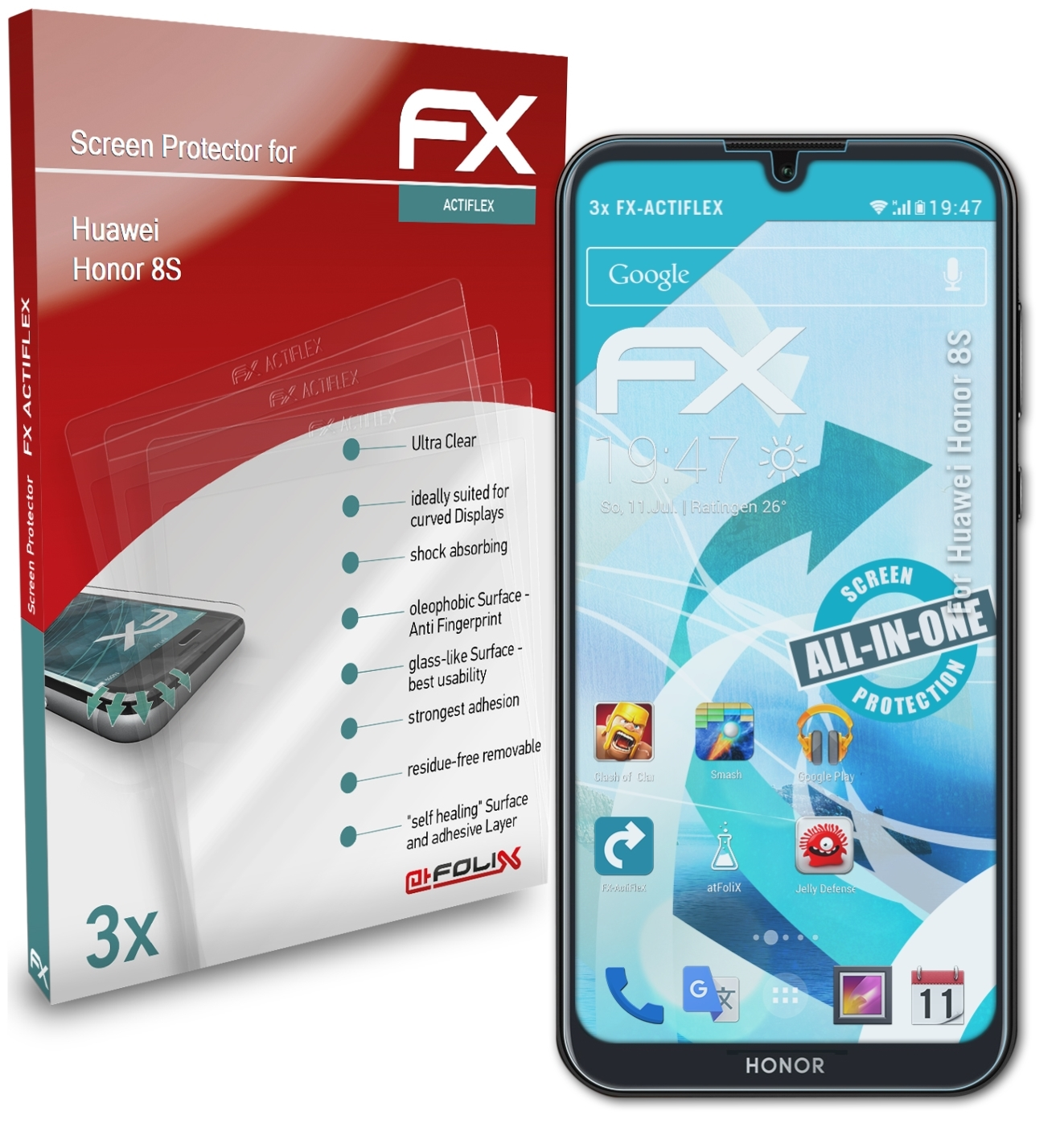 ATFOLIX 3x FX-ActiFleX Displayschutz(für Huawei Honor 8S)