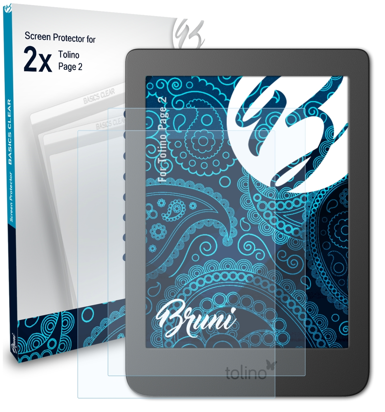 BRUNI 2x Basics-Clear Schutzfolie(für 2) Tolino Page
