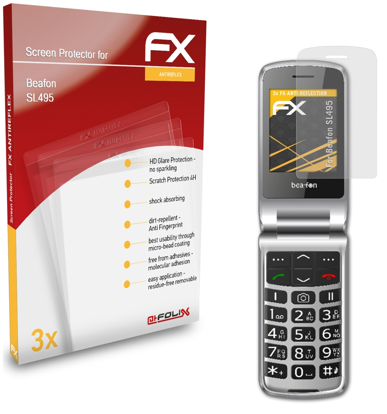 ATFOLIX 3x FX-Antireflex Displayschutz(für Beafon SL495)