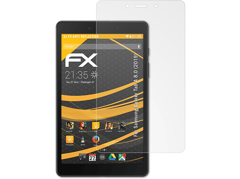ATFOLIX 2x FX-Antireflex Displayschutz(für Samsung Galaxy Tab A 8.0 (2019)) | Tabletschutzfolien