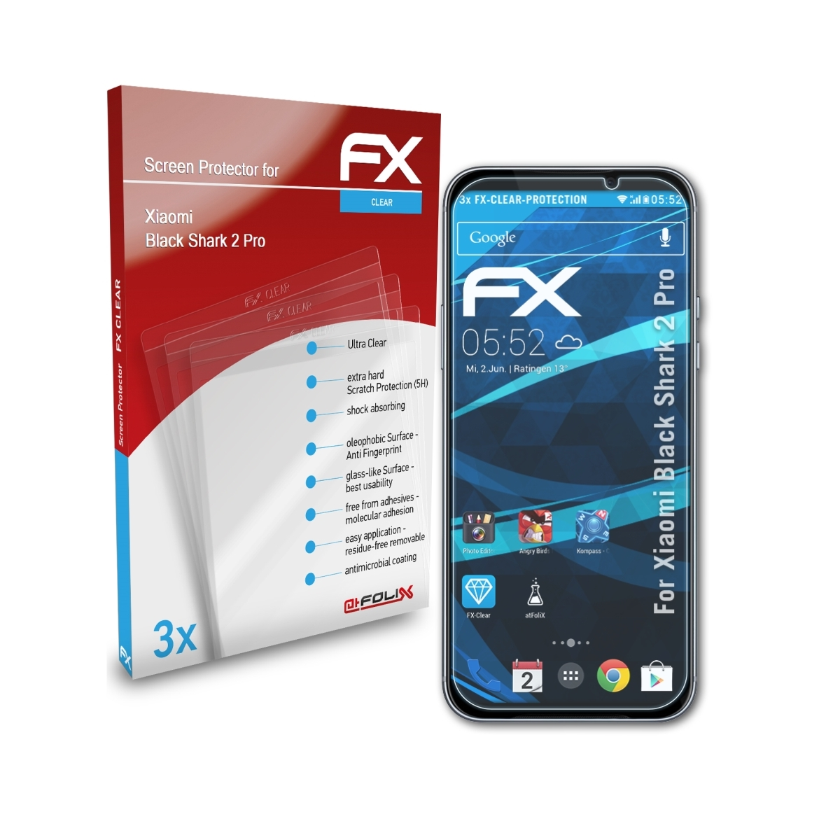ATFOLIX 3x FX-Clear Pro) Displayschutz(für Xiaomi Shark 2 Black