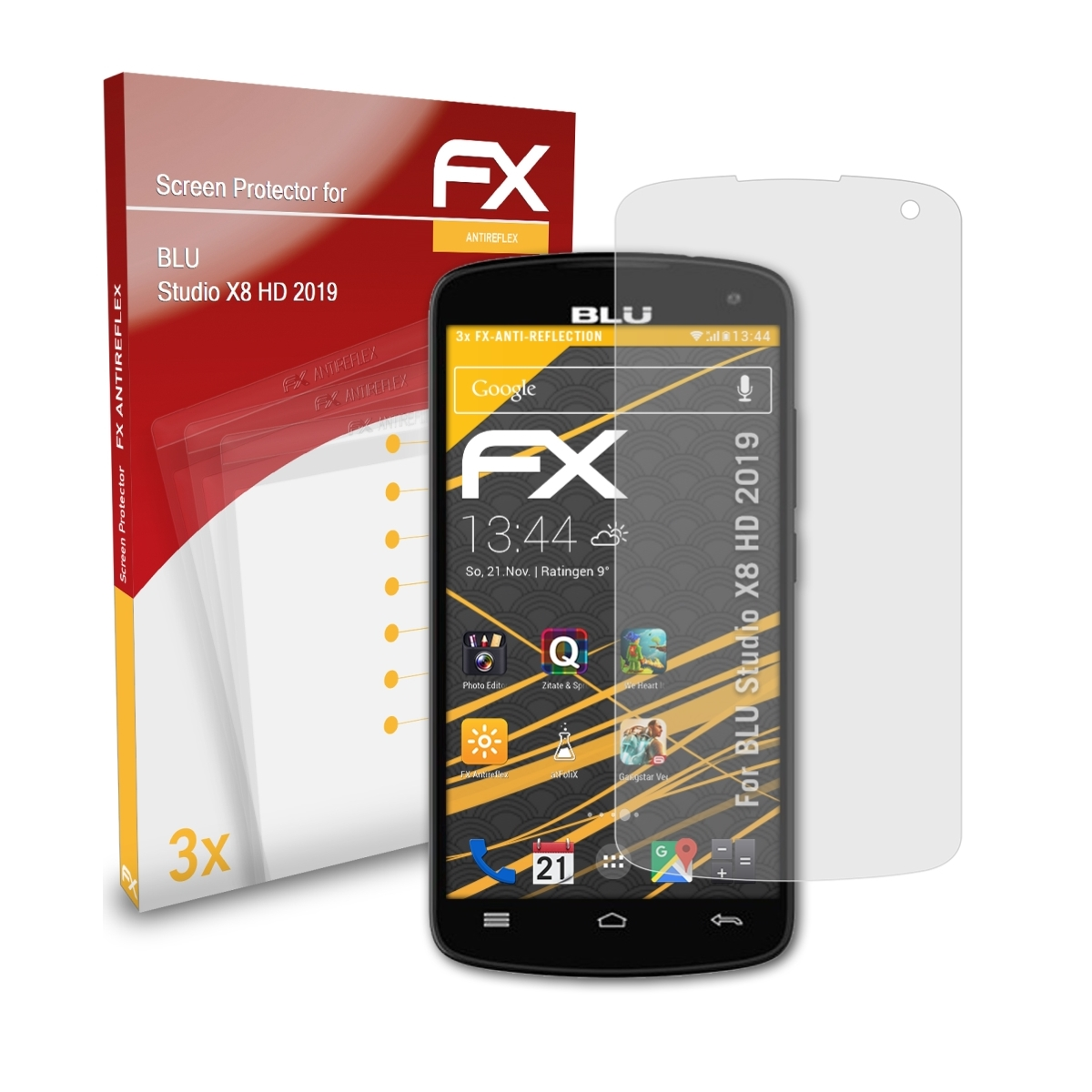 ATFOLIX 3x FX-Antireflex Displayschutz(für BLU HD X8 Studio 2019)