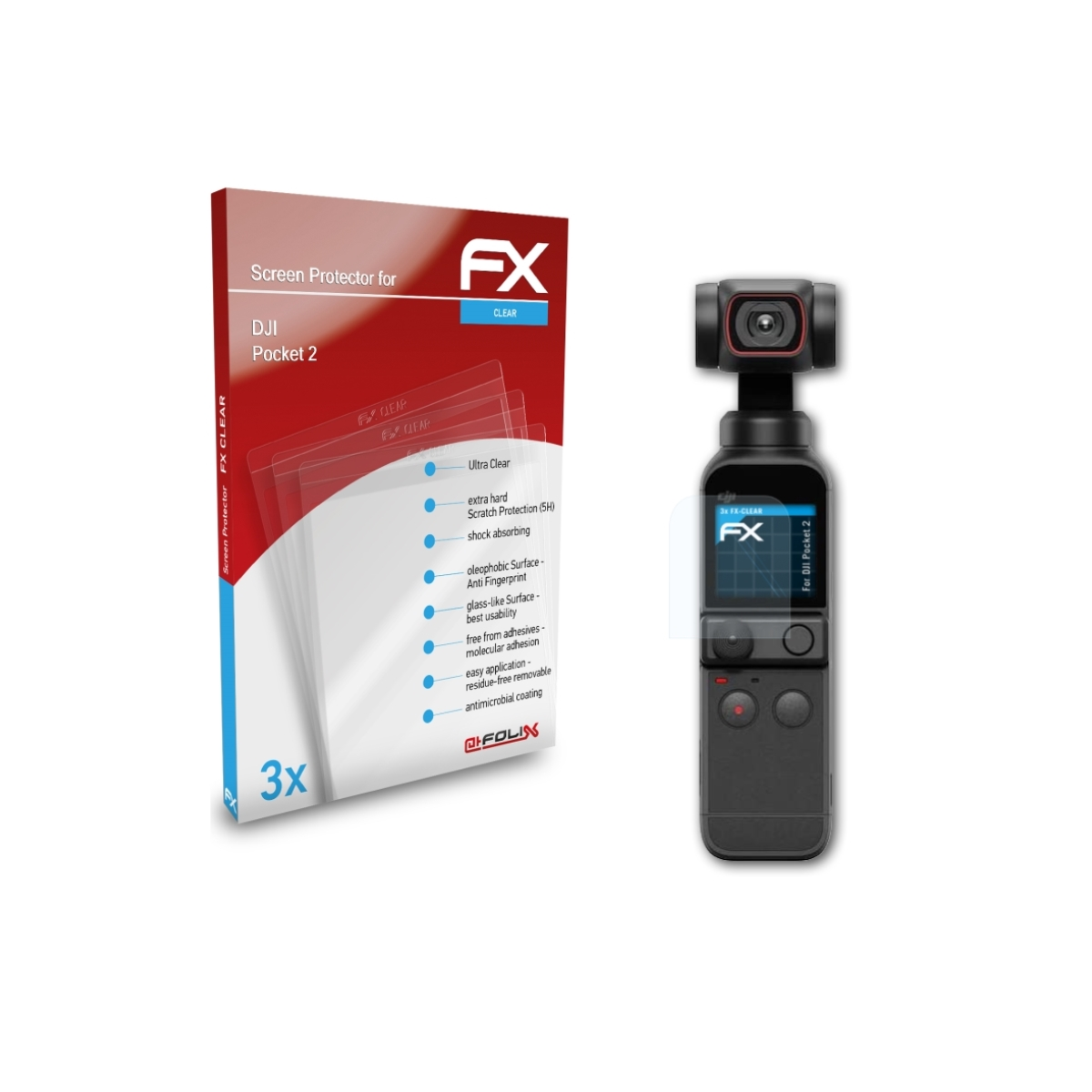 Pocket 2) DJI 3x FX-Clear ATFOLIX Displayschutz(für