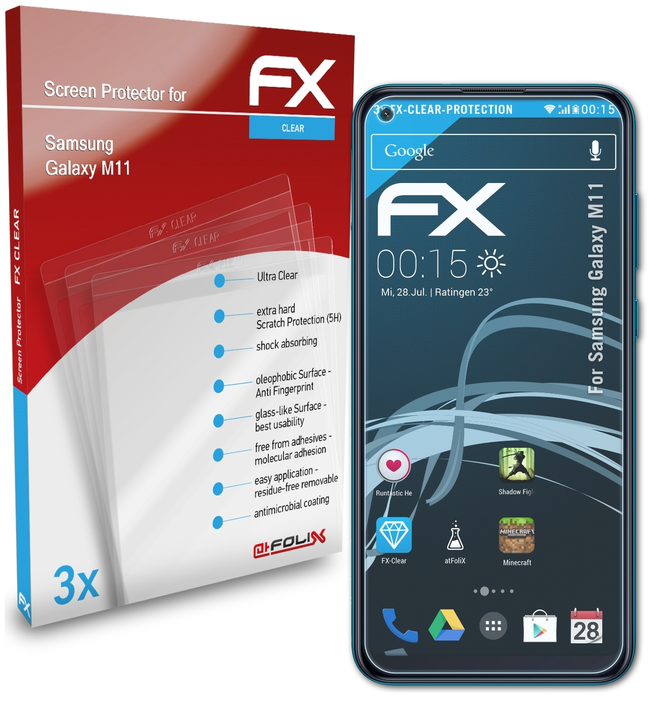 ATFOLIX M11) Displayschutz(für FX-Clear 3x Galaxy Samsung