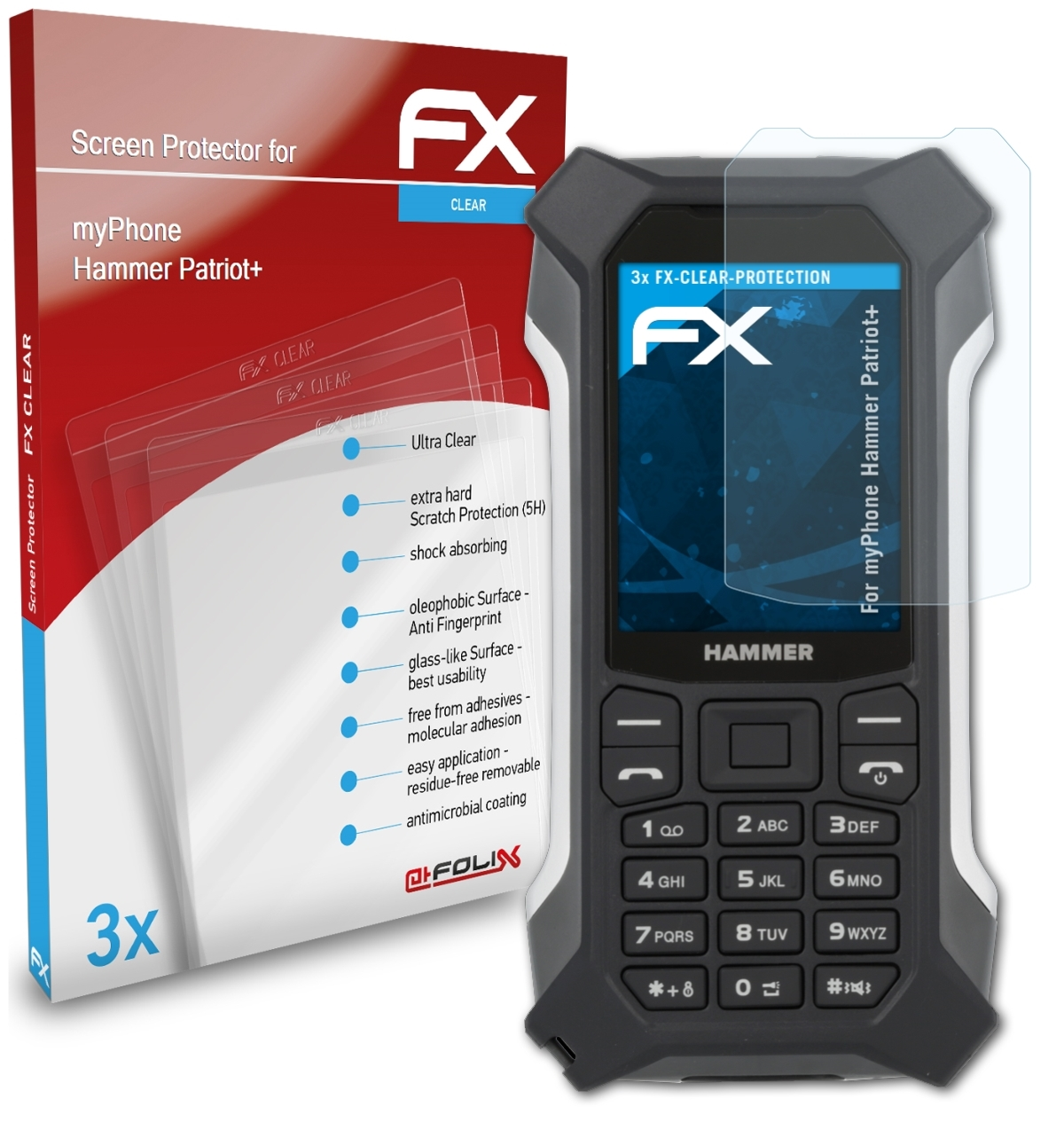 ATFOLIX 3x FX-Clear Displayschutz(für myPhone Hammer Patriot+)