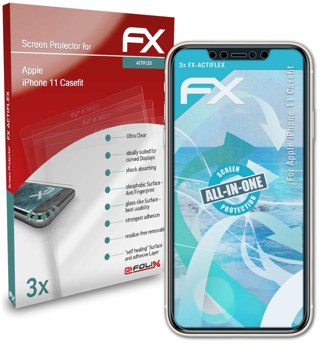 ATFOLIX 3x iPhone FX-ActiFleX (Casefit)) 11 Displayschutz(für Apple