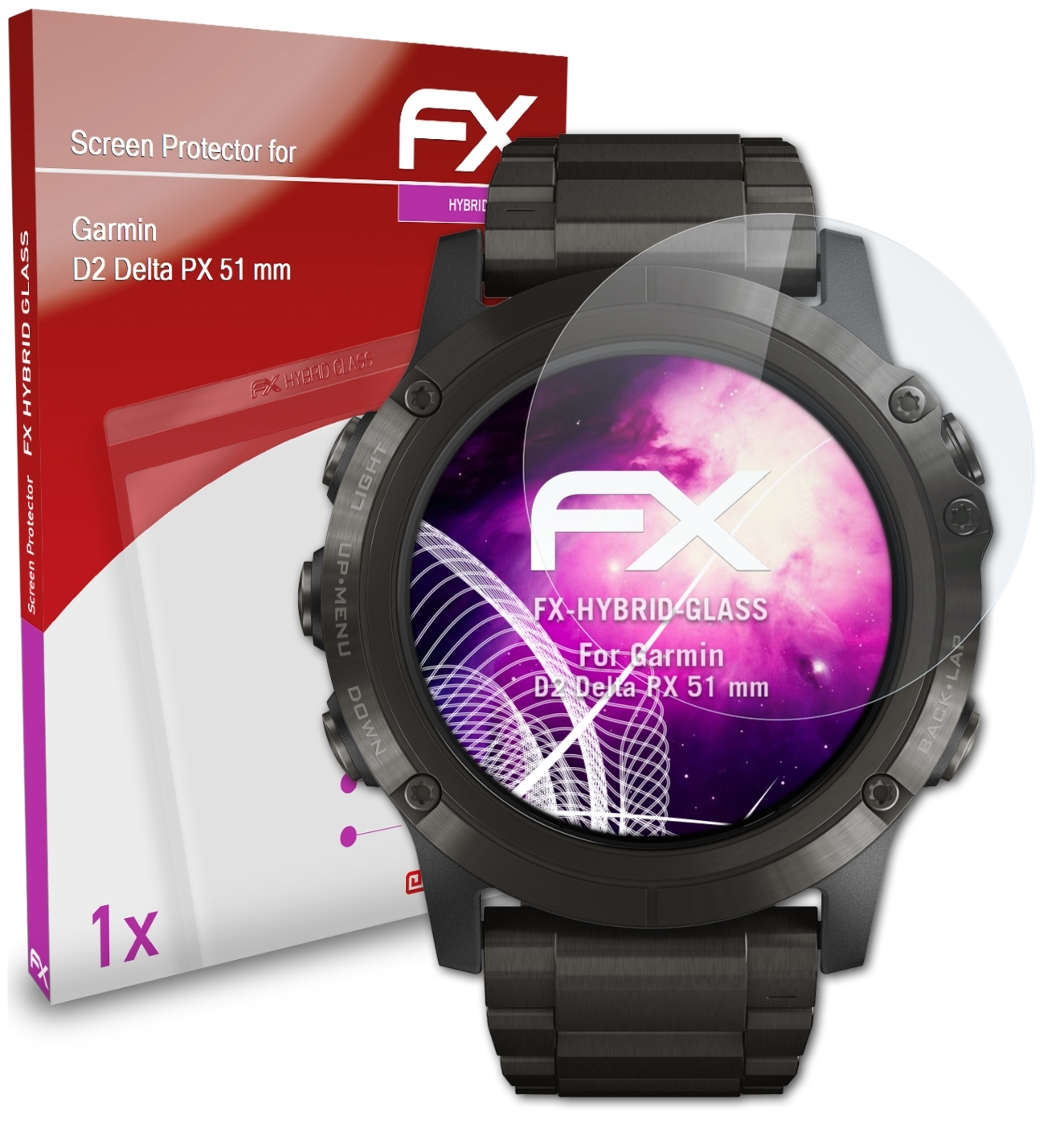 ATFOLIX FX-Hybrid-Glass Schutzglas(für D2 Garmin Delta PX (51 mm))