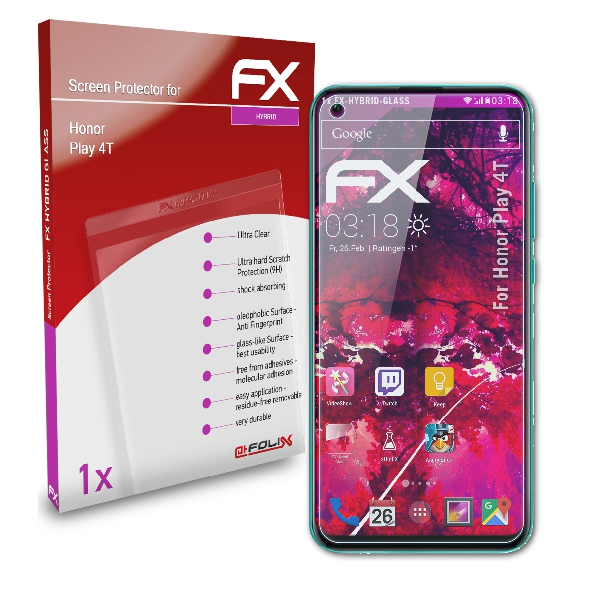 ATFOLIX FX-Hybrid-Glass Schutzglas(für Honor Play 4T)