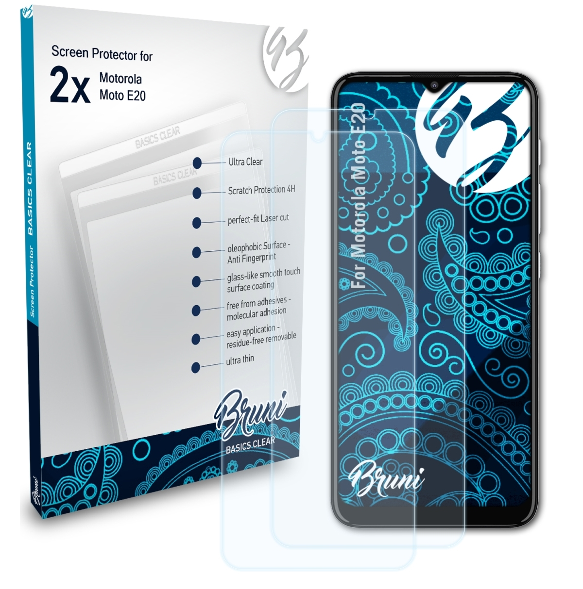 BRUNI 2x Moto Basics-Clear Schutzfolie(für Motorola E20)