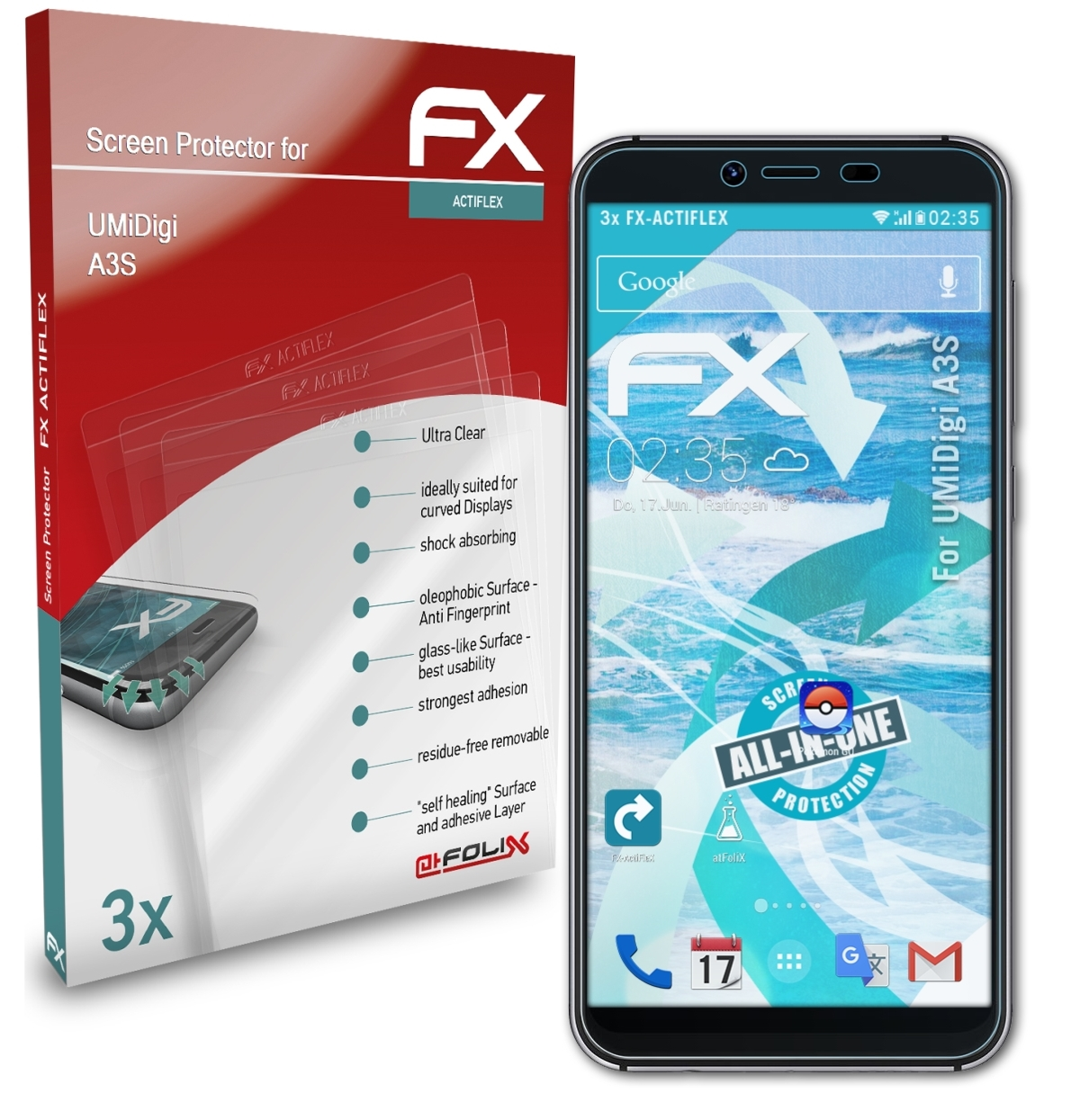 ATFOLIX 3x FX-ActiFleX Displayschutz(für A3S) UMiDigi