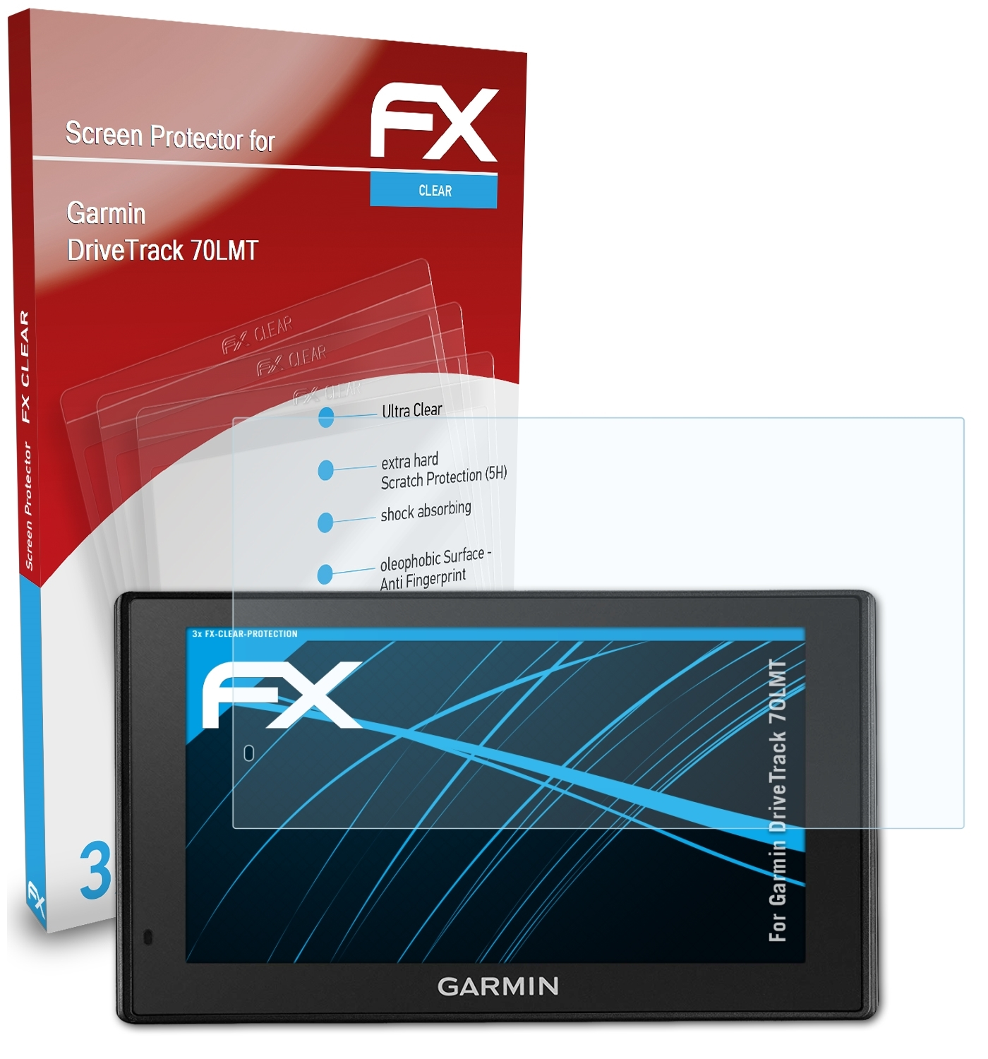 ATFOLIX 3x FX-Clear Displayschutz(für Garmin DriveTrack 70LMT)