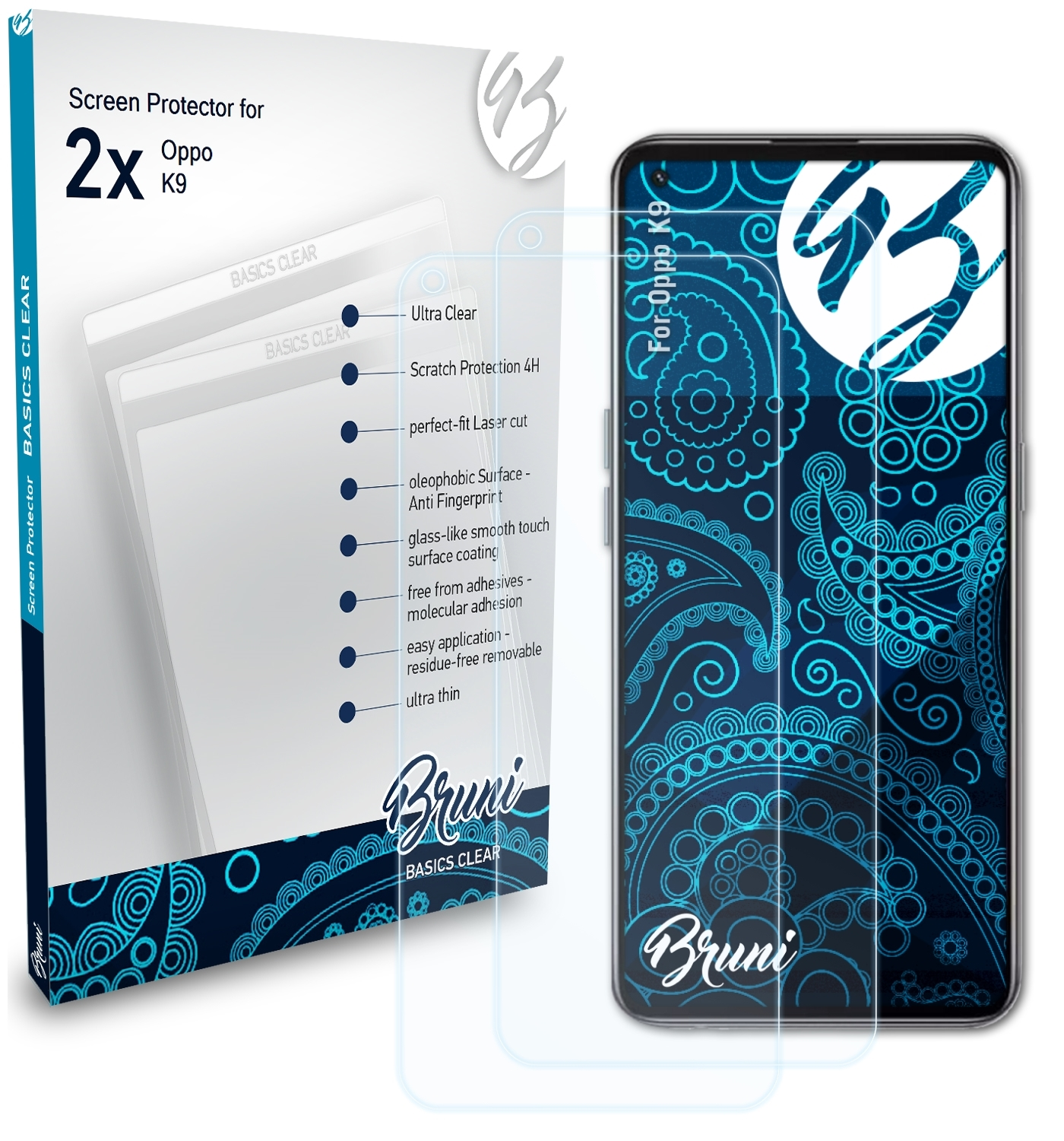 K9) 2x BRUNI Oppo Basics-Clear Schutzfolie(für