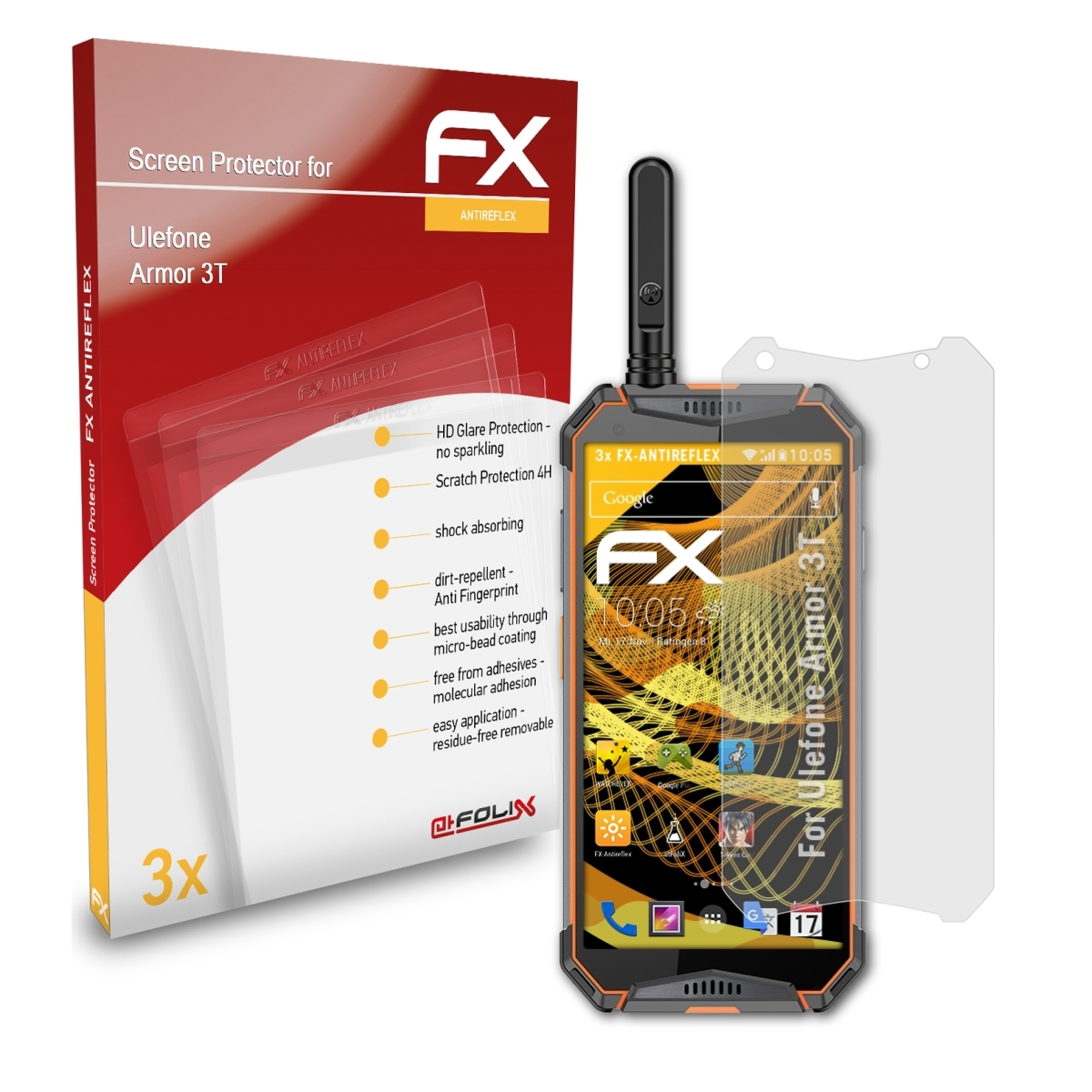 Ulefone 3T) FX-Antireflex ATFOLIX 3x Armor Displayschutz(für