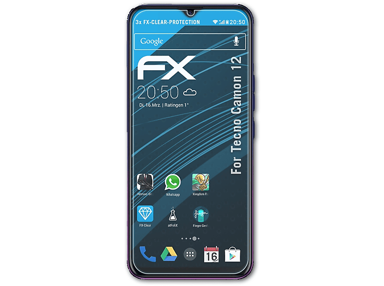 ATFOLIX 3x FX-Clear Displayschutz(für Tecno Camon 12)
