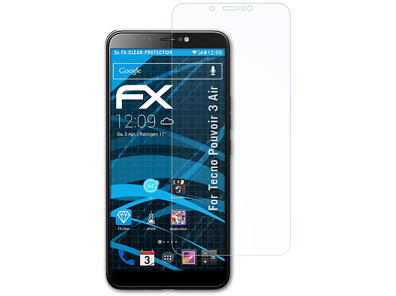 ATFOLIX 3x FX-Clear Displayschutz(für Tecno Pouvoir 3 Air)