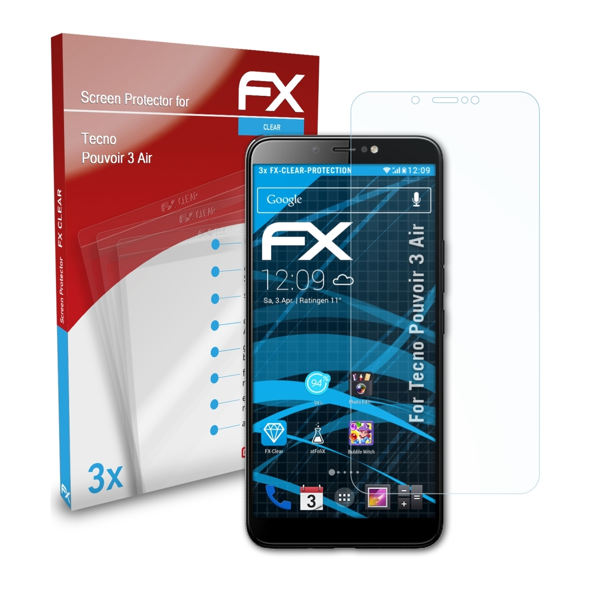 Displayschutz(für Pouvoir Tecno Air) 3x FX-Clear 3 ATFOLIX