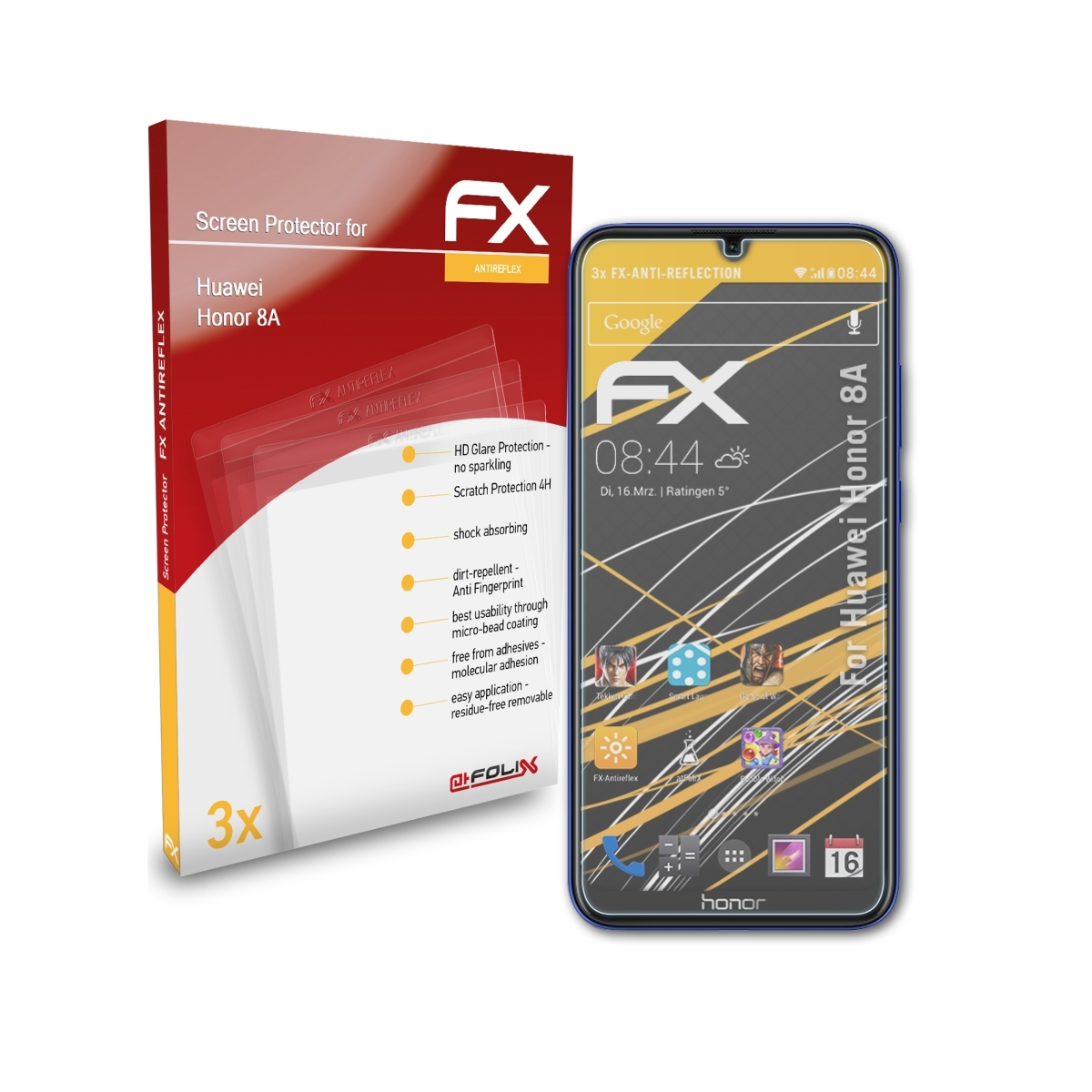ATFOLIX 3x Honor Huawei 8A) FX-Antireflex Displayschutz(für