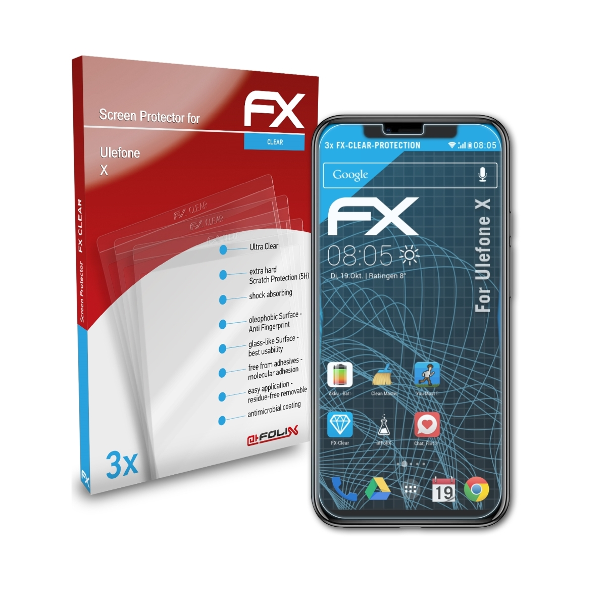 Displayschutz(für FX-Clear 3x Ulefone X) ATFOLIX