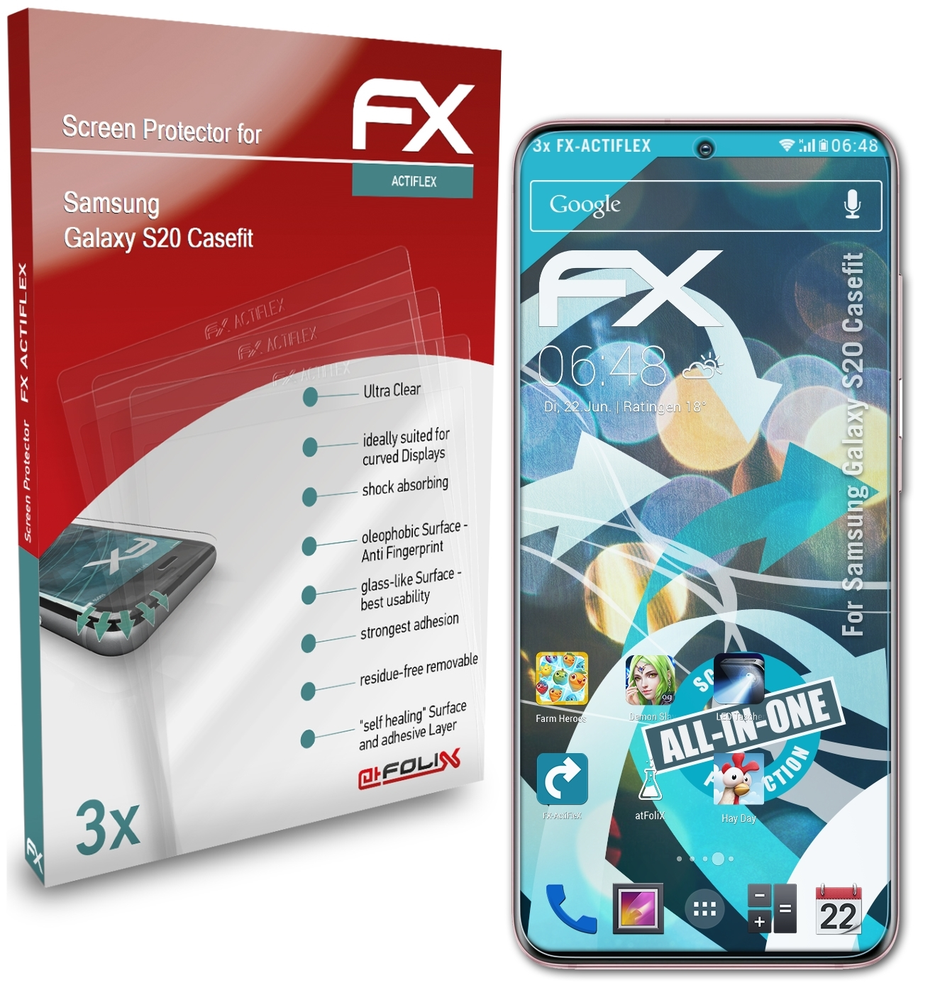 ATFOLIX 3x FX-ActiFleX (Casefit)) S20 Samsung Galaxy Displayschutz(für