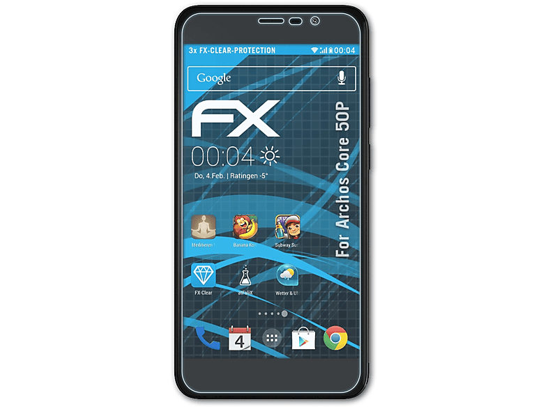 ATFOLIX 3x FX-Clear Displayschutz(für Core Archos 50P)
