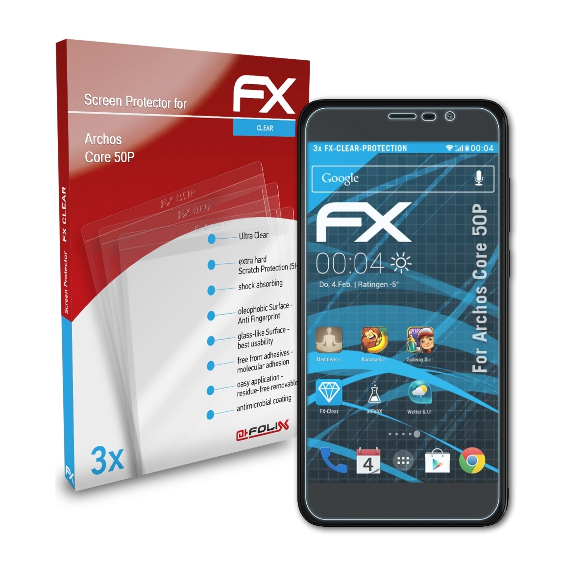 ATFOLIX 3x FX-Clear Displayschutz(für Archos Core 50P)