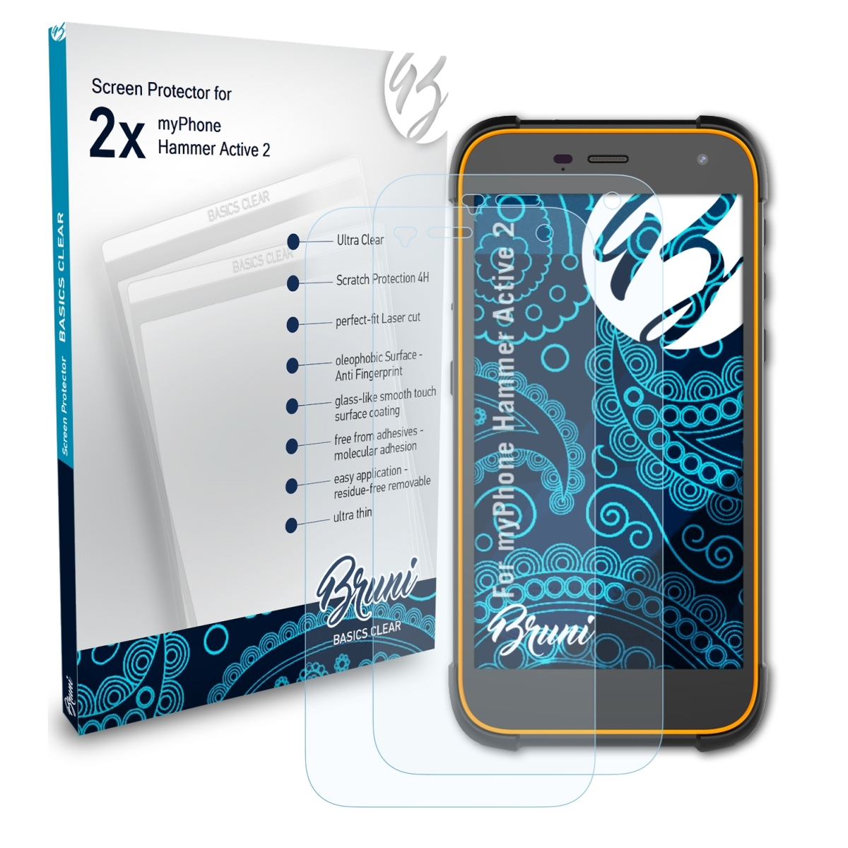 2x Hammer Active myPhone BRUNI Basics-Clear Schutzfolie(für 2)