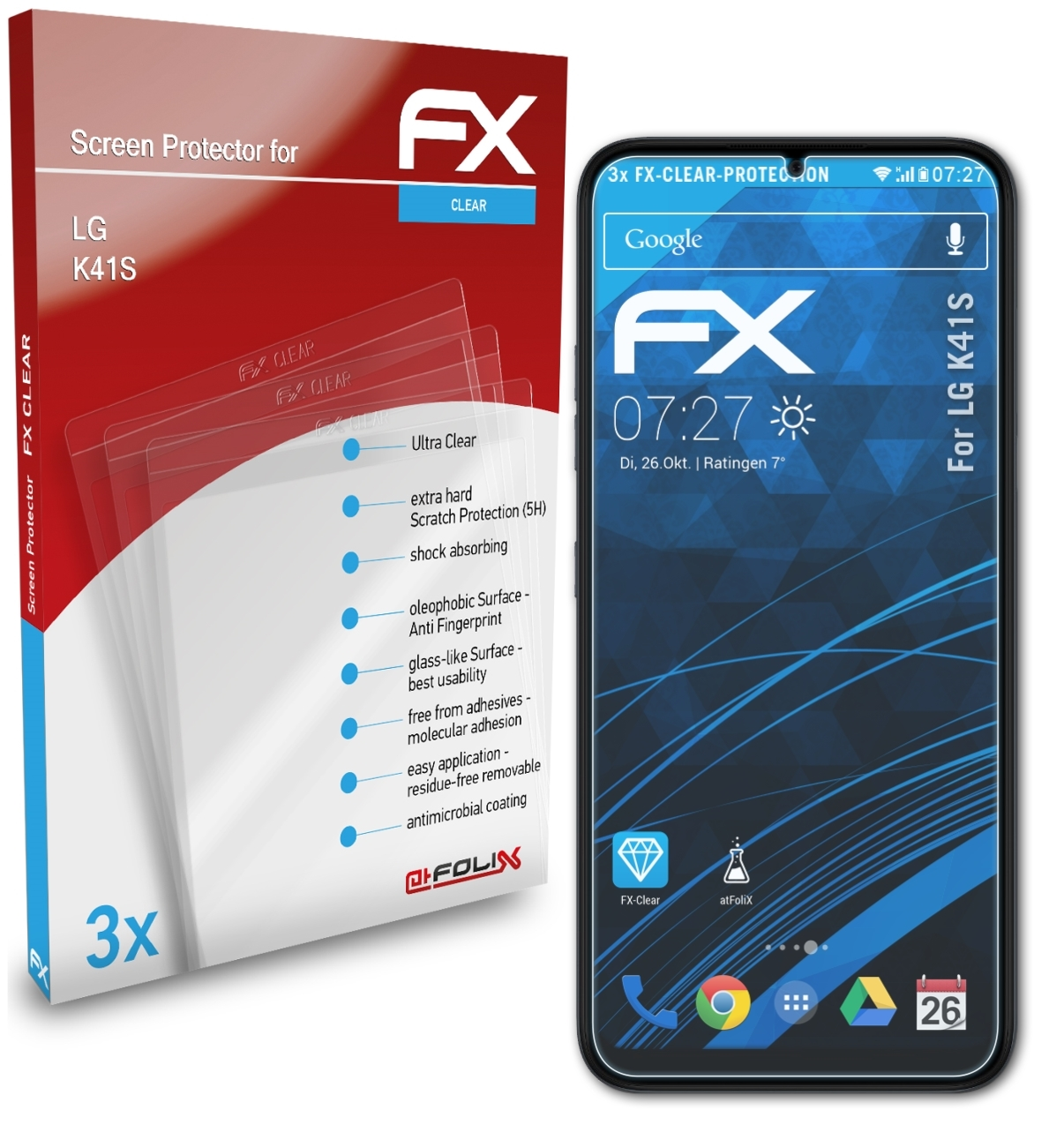 3x ATFOLIX LG K41S) Displayschutz(für FX-Clear